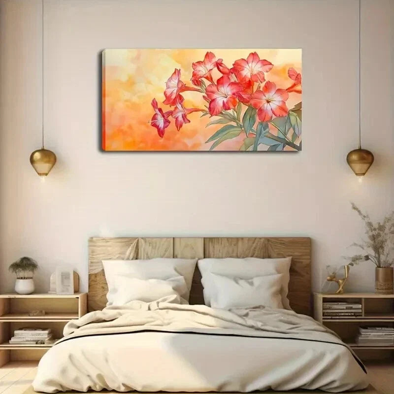 Vibrant Red Flowers Green Wall Art Canvas Office Home Room Framed 120x60cm