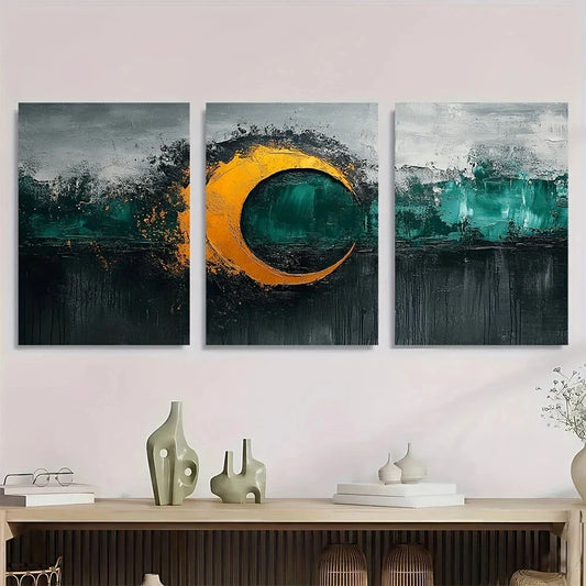 3pcs Abstract Knots Bold Black Green Golden Metal Print Ready to Hang Art