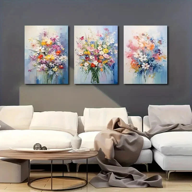 3pcs  Abstract Daisy Poppy Artwork Metal Print Ready to Hang Art