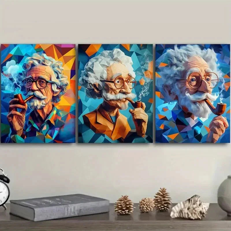 3pcs  Vibrant Clay Old Man Trio Colorful  Wall Art Set Canvas Framed 40x60cm - High Quality Print 100% Australian Made Wall Canvas Ready to Hang