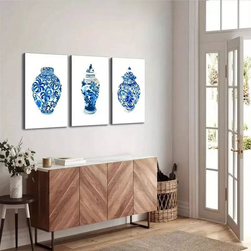3pcs Artistic Art Of Chinese Ceramics Vases Canvas Framed 40x60cm - High Quality Print 100% Australian Made Wall Canvas Ready to Hang