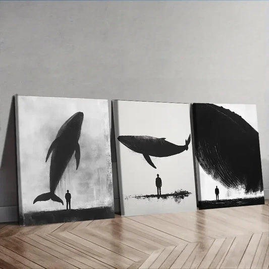 3pcs A giant whale. (7) Wall Art Set Canvas Framed 40x60cm - High Quality Print 100% Australian Made Wall Canvas Ready to Hang