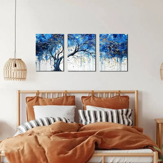 3pcs Prints with Vibrant Blue & White Design Metal Print Ready to Hang Art