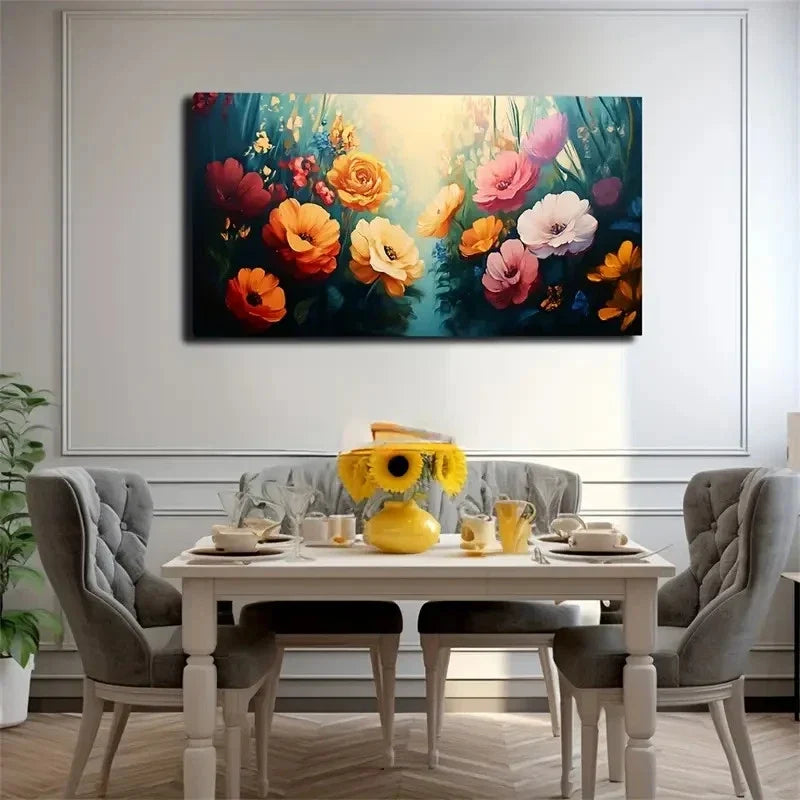 Colorful Flowers Suitable Wall Art Canvas Office Home Room Framed 80x45cm