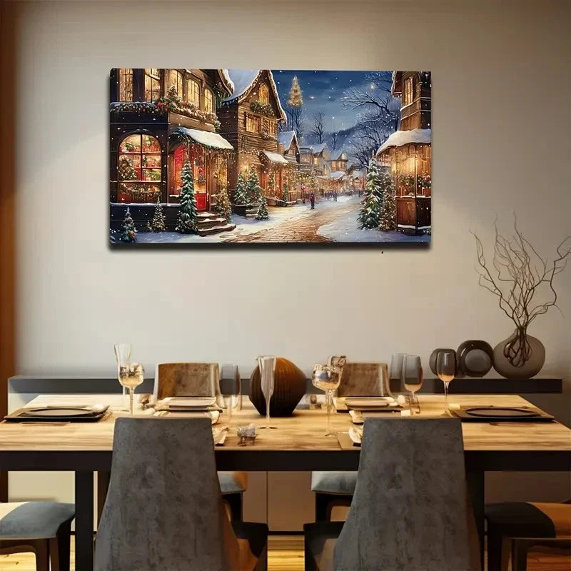 Minimalist Snowy Street Wall Art Canvas Office Home Room Framed 80x45cm