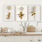 3pcs  Golden Simple White Flower Paintings  Metal Print Ready to Hang Art