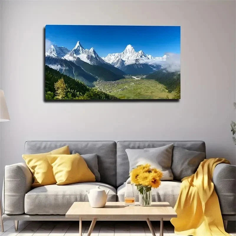 Realistic Snow Mountain Wall Art Canvas Office Home Room Framed 80x45cm