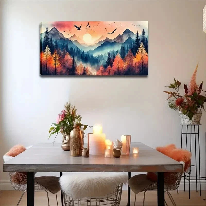 Mountains Sunrise Nordic Décor Wall Art Canvas Office Home Room Framed 120x60cm