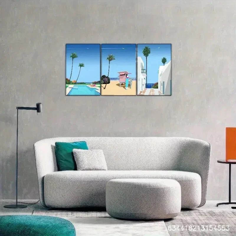 3pcs Blue Landscape Decoration Poster Scenery Metal Print Ready to Hang Art