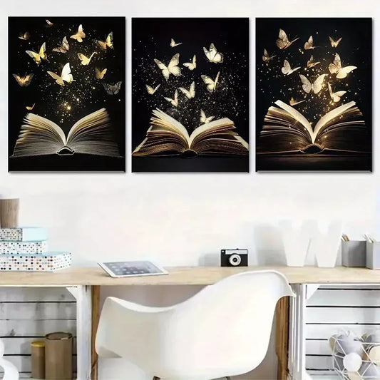 3pcs Enchanted Book Wrapped Pine Wood Frame Wall Art Set Canvas Framed 40x60cm - High Quality Print 100% Australian Made Wall Canvas Ready to Hang