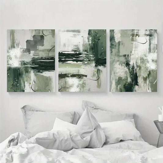 3pcs Olive And Sage Green Abstract Paintings Metal Print Ready to Hang Art