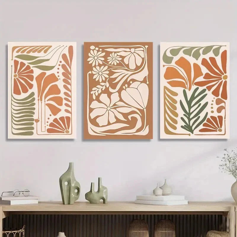 3pcs Abstract Botanical Flowers, Metal Print Ready to Hang Art