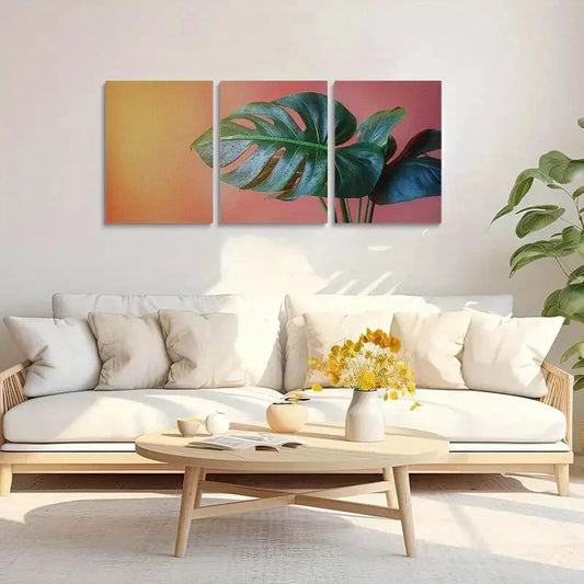 3pcs Vibrant Monstera Leaf Metal Print Ready to Hang Art