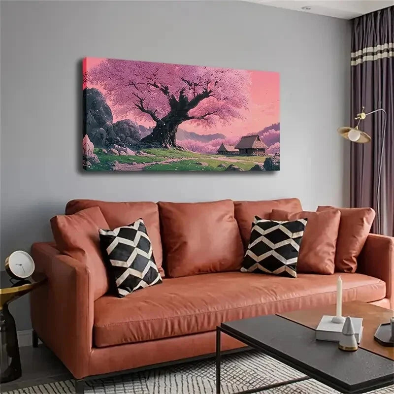 Japanese Pink Sakura Blooms Wall Art Canvas Office Home Room Framed 120x60cm