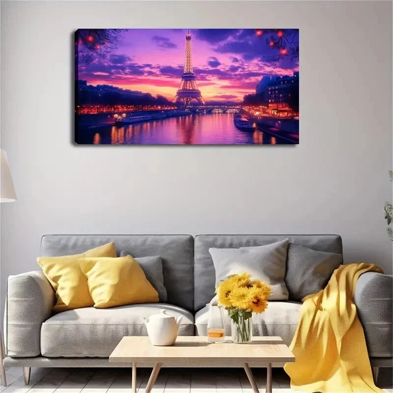 Eiffel Tower at Sunset Vibrant Wall Art Canvas Office Home Room Framed 120x60cm