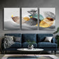 3pcs Autumn Leaves Blue and Golden Foliage Metal Print Ready to Hang Art