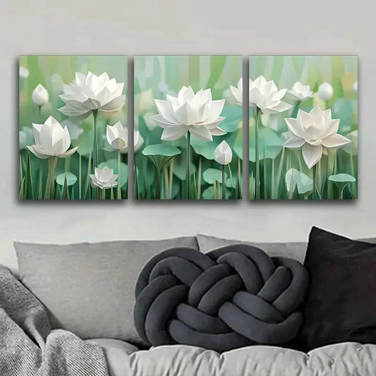 3pcs White lotus flower Art Painting Art  Metal Print Ready to Hang Art