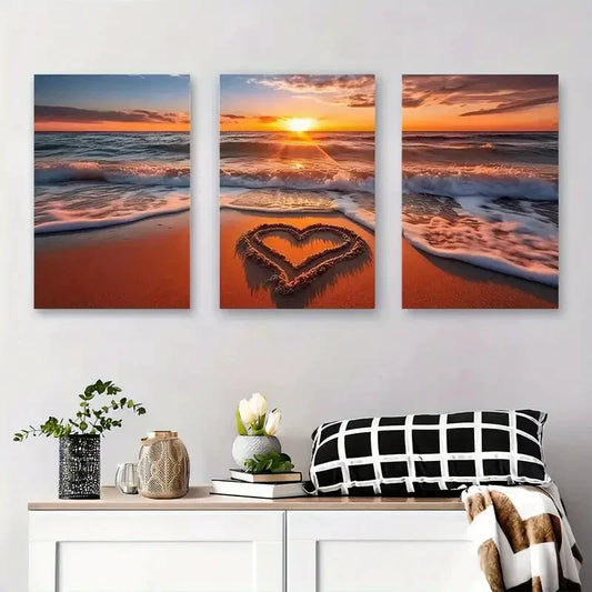 3pcs Ocean Sunset Sand Beach Landscape Metal Print Ready to Hang Art