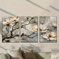 3pcs White Flower Pattern on Grey Background Metal Print Ready to Hang Art