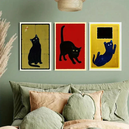 3pcs Red, Golden and Yellow, Aesthetic Animal Metal Print Ready to Hang Art