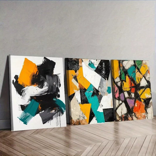 3pcs  Abstract Design In Black White And Yellow Wall Art Set Canvas Framed 40x60cm - High Quality Print 100% Australian Made Wall Canvas Ready to Hang