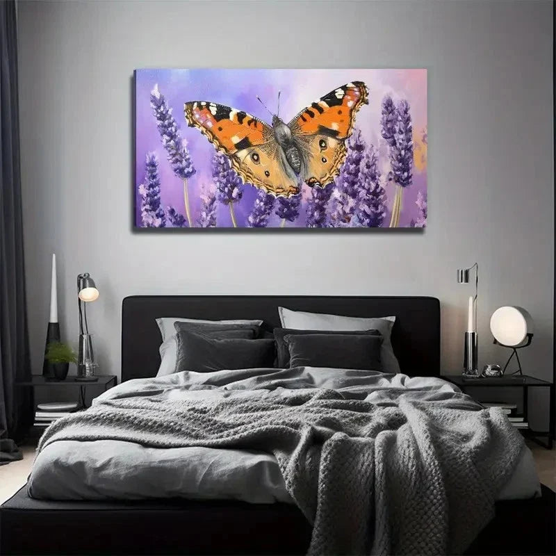 Vibrant Purple Lavender & Brown Wall Art Canvas Office Home Room Framed 80x45cm
