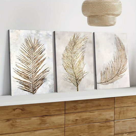 3pcs Classic Modern Vintage Leaf Brown Leaves Wall Art Set Canvas Framed 40x60cm - High Quality Print 100% Australian Made Wall Canvas Ready to Hang