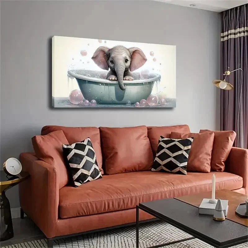 Featuring a Small Elephant Wall Art Canvas Office Home Room Framed 120x60cm