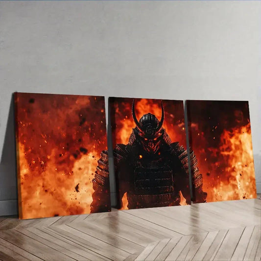 3pcs Crimson Warrior with Black Horns Wall Art Set Canvas Framed 40x60cm - High Quality Print 100% Australian Made Wall Canvas Ready to Hang