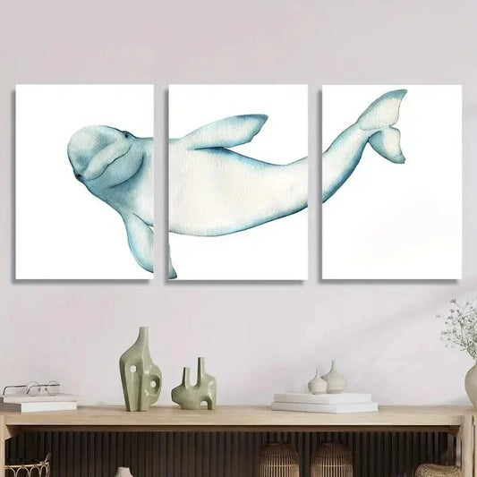 3pcs   Whale , Modern Marine Life  Wall Art Set Canvas Framed 40x60cm - High Quality Print 100% Australian Made Wall Canvas Ready to Hang
