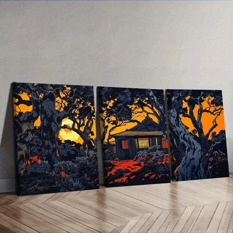 3pcs Vibrant Orange, Black & White Landscape Wall Art Set Canvas Framed 40x60cm - High Quality Print 100% Australian Made Wall Canvas Ready to Hang