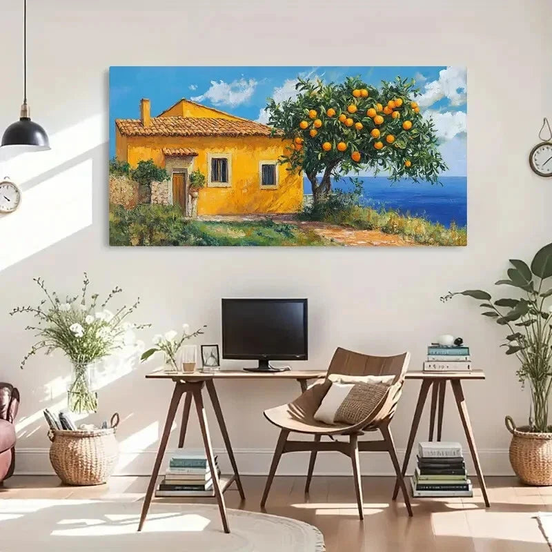 Contemporary Vintage Orange Wall Art Canvas Office Home Room Framed 80x45cm