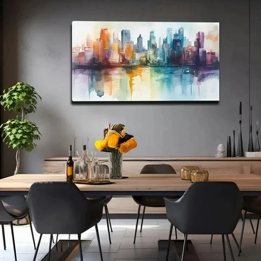 Modern Cityscape Reflection Wall Art Canvas Office Home Room Framed 120x60cm