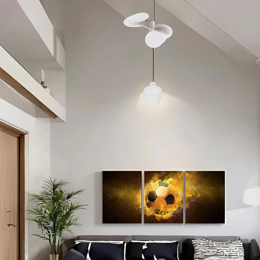 3pcs Golden Fire Soccer Vibrant Colors Metal Print Ready to Hang Art