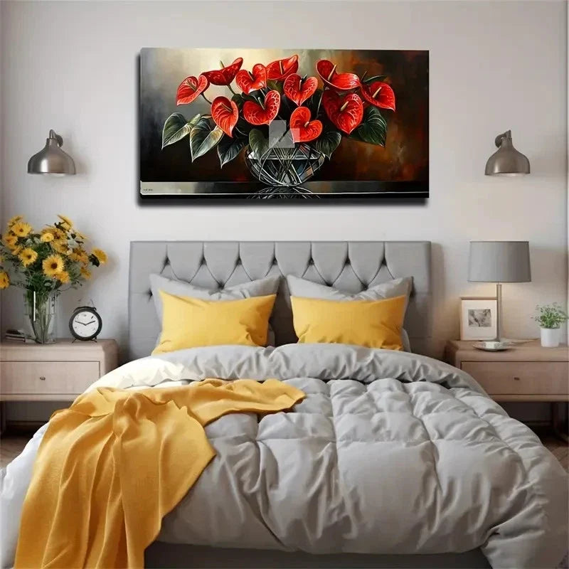 Vase Of Red Flowers In Vase Wall Art Canvas Office Home Room Framed 120x60cm