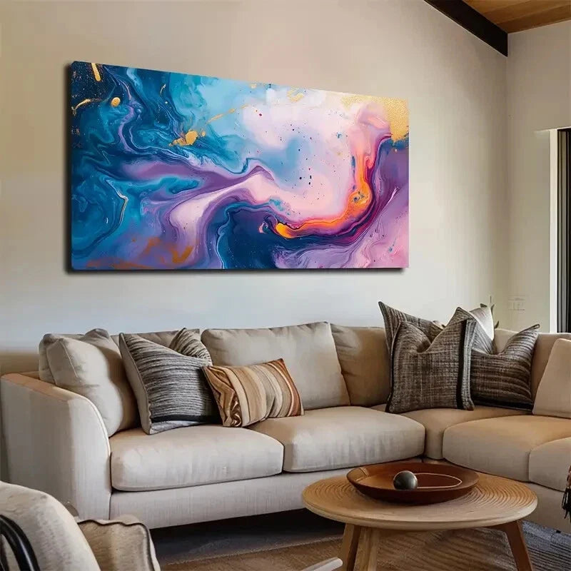 Dreamy Blue Purple Pink Wall Art Canvas Office Home Room Framed 120x60cm