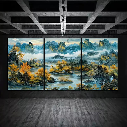 3pcs Chinese Style Landscape Painting Canvas Framed 40x60cm - High Quality Print 100% Australian Made Wall Canvas Ready to Hang