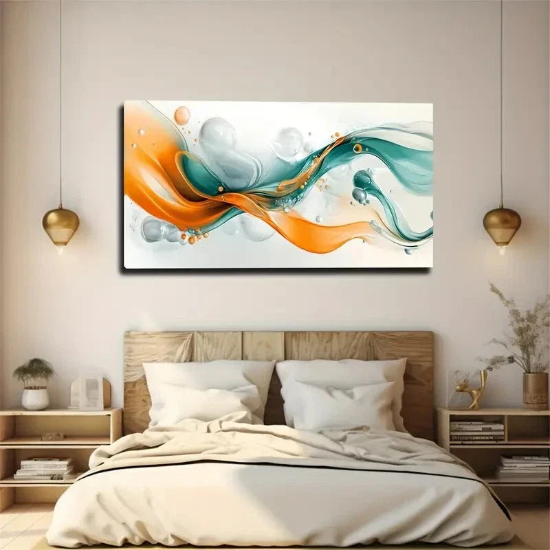 Swirling Orange & Teal Design Wall Art Canvas Office Home Room Framed 120x60cm