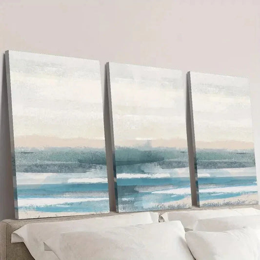 3pcs Abstract Watercolor Blue Ocean Wall Art Set Canvas Framed 40x60cm - High Quality Print 100% Australian Made Wall Canvas Ready to Hang