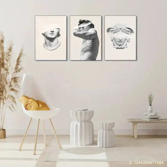 3pcs Roman Sculptures, Greek Mythology Statues Art Metal Print Ready to Hang Art