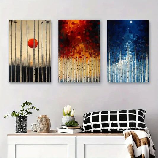 3pcs Colorful Birch Trees Abstract Tree Metal Print Ready to Hang Art