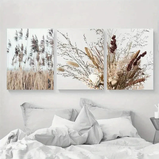 3pcs Nordic Minimalist Style Swinging Reed Metal Print Ready to Hang Art
