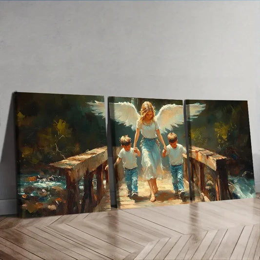 3pcs Angel and Youngsters on Bridge Wall Art Canvas Unframed/Framed Wall Art Set Canvas Framed 40x60cm - High Quality Print 100% Australian Made Wall Canvas Ready to Hang