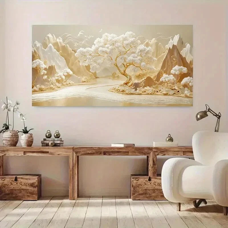 Gold Peak Cherry Blossoms wall canvas office home room framed 120x60cm
