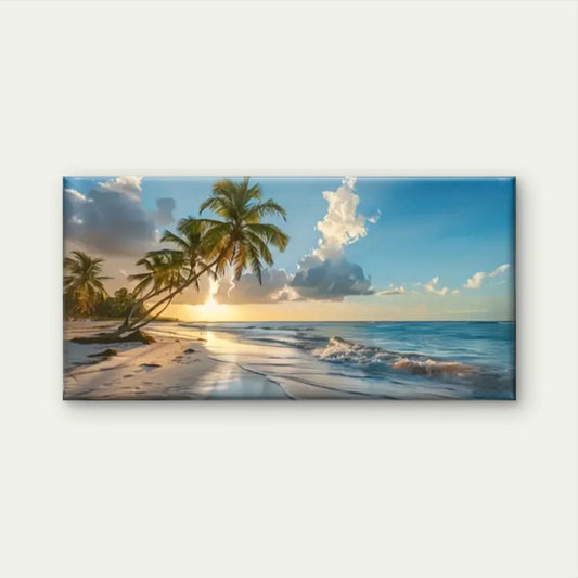 Beach Scene Palm Trees Sun Wall Art Canvas Office Home Room Framed 120x60cm