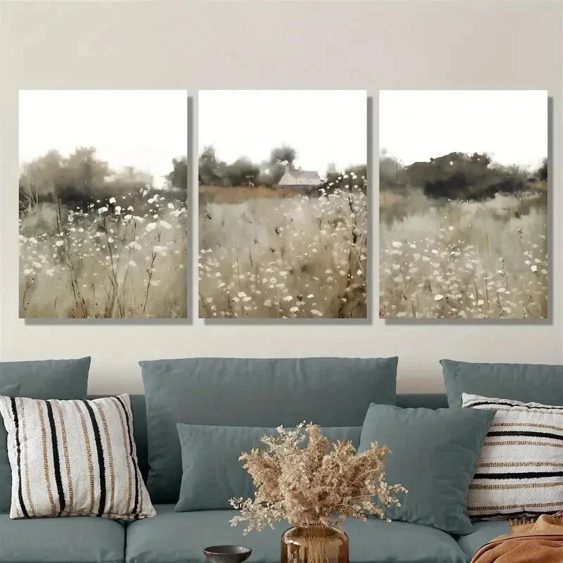 3pcs Vintage neutral oil painting landscape art Metal Print Ready to Hang Art