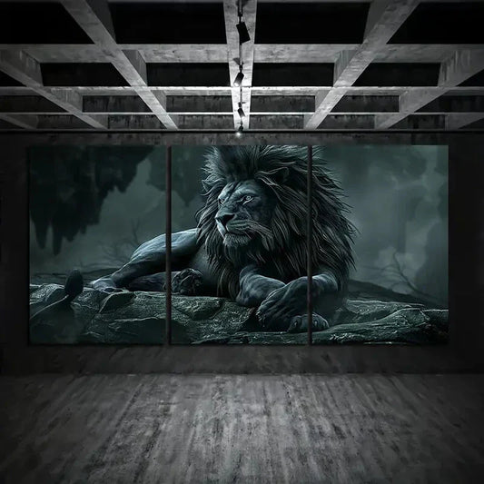 3pcs Abstract Lion Black & White Metal Print Ready to Hang Art