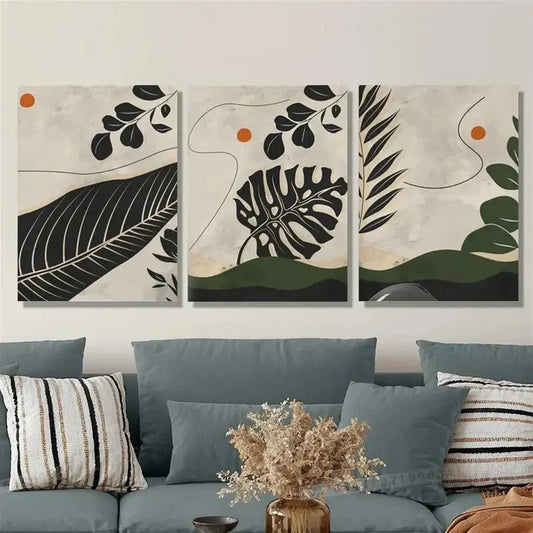 3pcs Abstract botanical print, nature green, Metal Print Ready to Hang Art