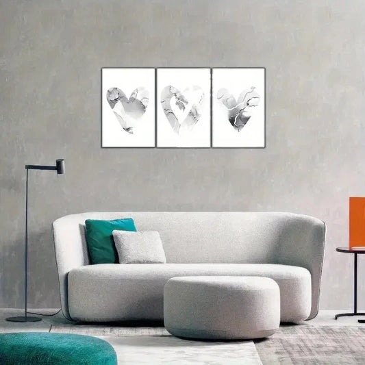 3pcs Heart Pattern Is a Poster in Black White Metal Print Ready to Hang Art
