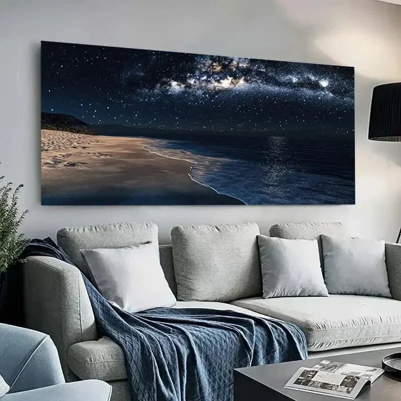 Starry Beach Night Sky wall canvas office home room framed 120x60cm
